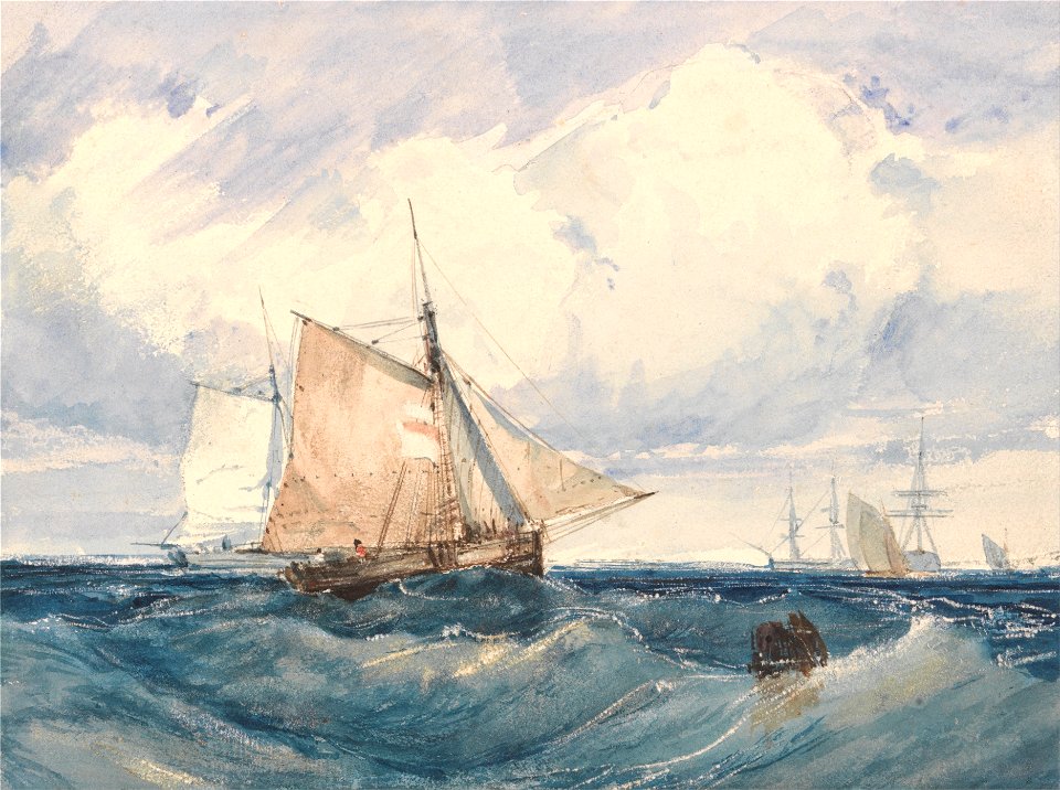 Richard Parkes Bonington - A Cutter and other shipping in a Breeze - Google Art Project