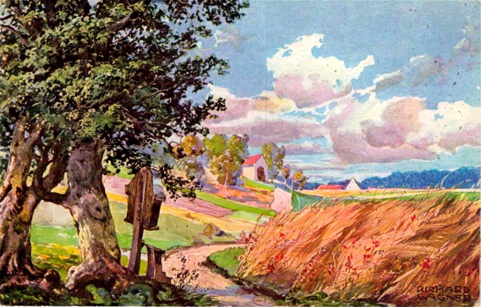 Richard Wagner Landschaft mit Wegkreuz