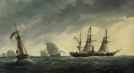 Richard Henry Nibbs (1816-1893) - Crimean War, First Shot of the War, 6 April 1854 - BHC0633 - Royal Museums Greenwich