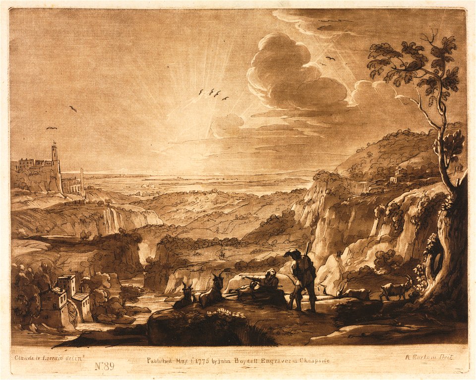 Richard Earlom (British, 1743-1822), Claude Lorrain (French, 1604-1682), John Boydell - Liber Veritatis, No. 89, View of a Mountainous Extended Country - 2010.648 - Cleveland Museum of Art