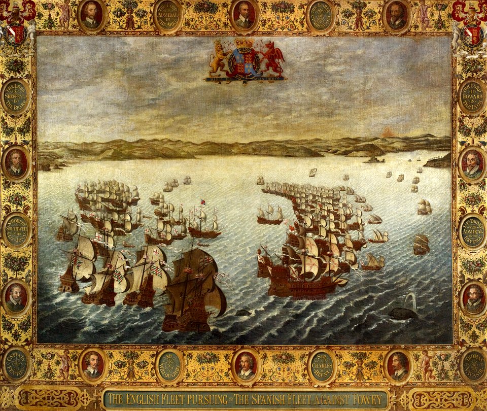 Richard Burchett - The English Fleet Pursuing the Spanish Fleet Against Fowey POW 2954