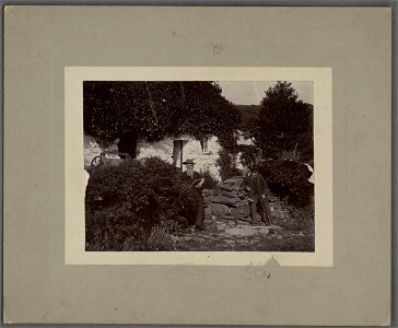 Richard Jones Owen, 'Glaslyn', with a colleague, outside his cottage near Aberglaslyn Bridge, Gwynedd (5292134)