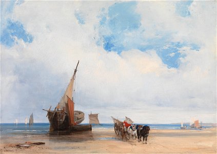 Richard Parkes Bonington - Beached Vessels and a Wagon, near Trouville, France - Google Art Project