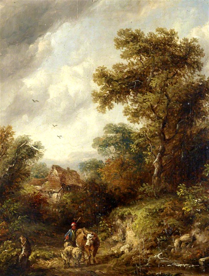 Richard H. Hilder (1813-1852) - A Country Lane with Herdsman, a Cow and Sheep - 515514.6 - National Trust