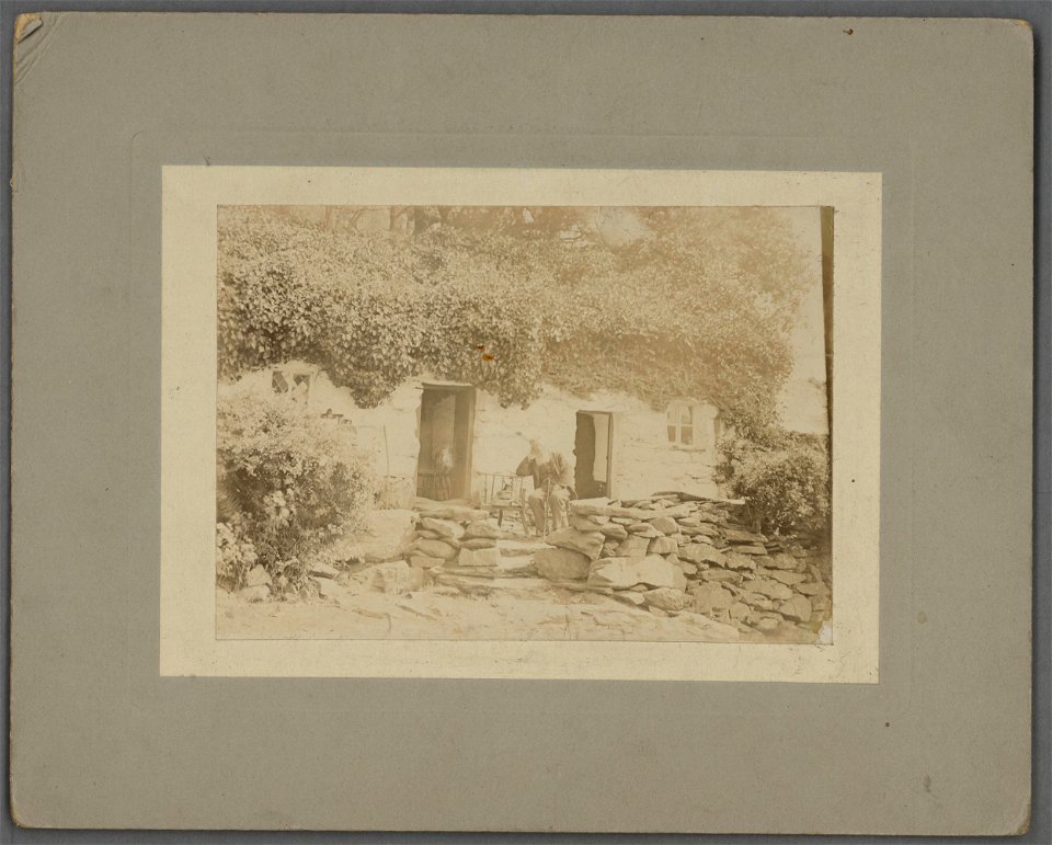 Richard Jones Owen, 'Glaslyn', outside his cottage near Aberglaslyn Bridge, Gwynedd (5292135)