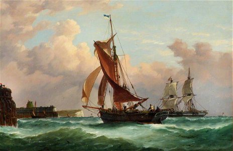 Richard Henry Nibbs (1816-1893) - A Fishing Smack Running into Newhaven - BHC1267 - Royal Museums Greenwich