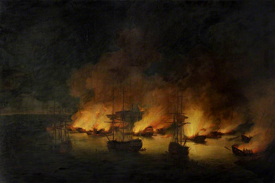 Richard Paton (1717-1791) - The Burning of the Turkish Fleet in Chesme Bay, 7 July 1770 - BHC0419 - Royal Museums Greenwich