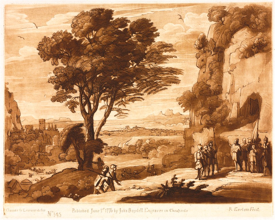 Richard Earlom (British, 1743-1822), Claude Lorrain (French, 1604-1682), John Boydell - Liber Veritatis, No. 145, A Landscape, with Figures, Simon brought before Priam - 2010.653 - Cleveland Museum of Art