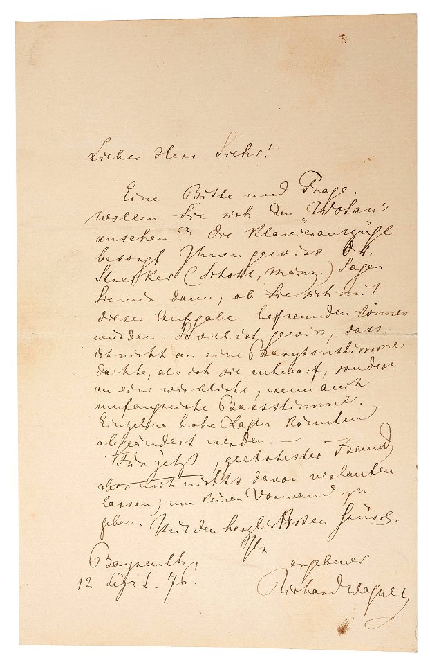Richard Wagner an Gustav Siehr 1876-09-12