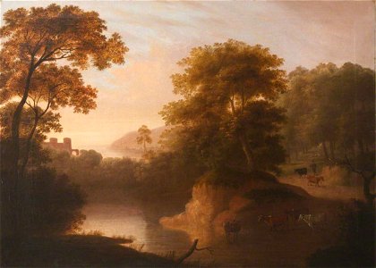 Richard Wilson (1713-1714-1782) (follower of) - River Landscape with Castle, Herdsman and Cows - 1548050 - National Trust