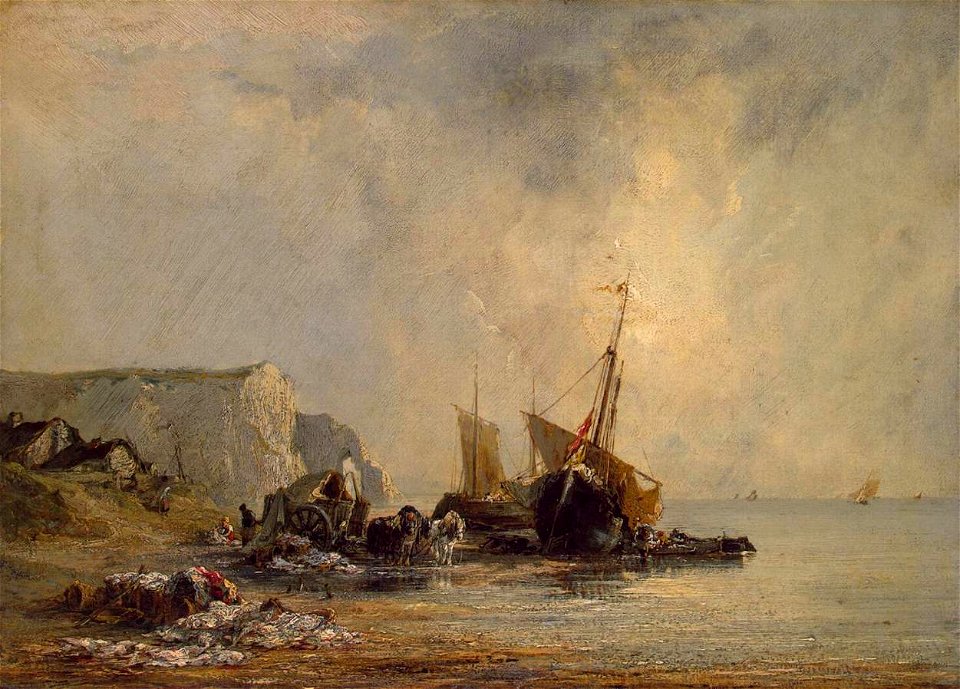 Richard Parkes Bonington - Boats near the Shore of Normandy - WGA2428