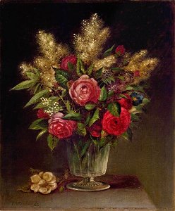 Still Life with Flowers in a Glass Vase by Thomas Addison Richards