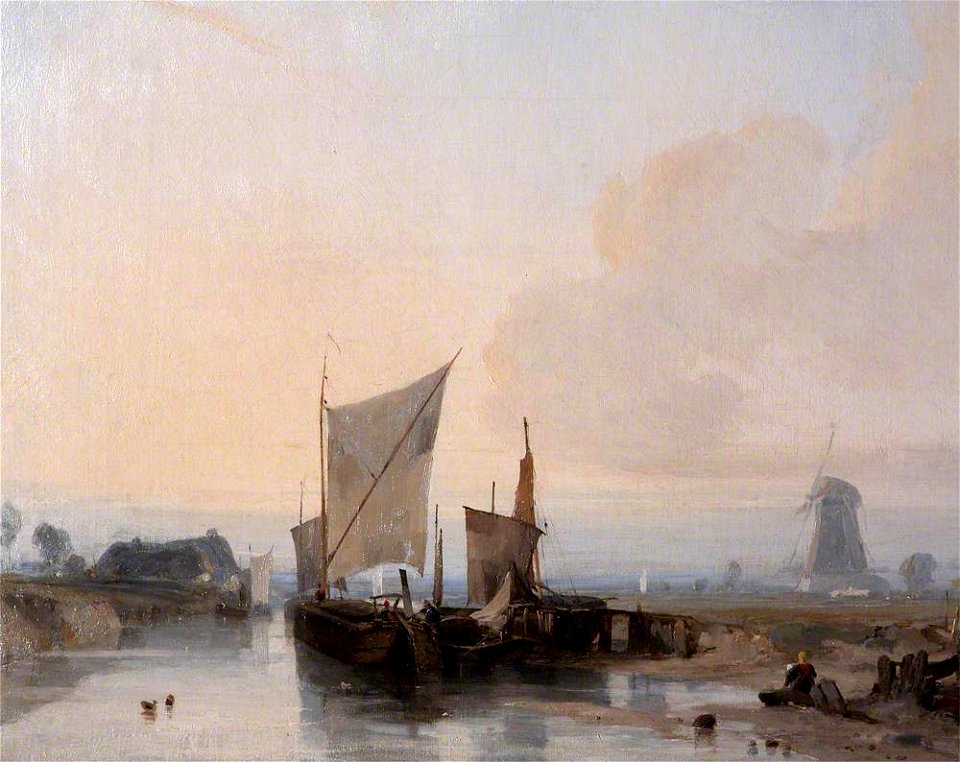 Richard Parkes Bonington (1802-1828) - A River Scene in Picardy, France - 541112 - National Trust