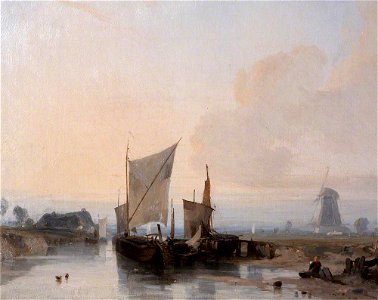 Richard Parkes Bonington (1802-1828) - A River Scene in Picardy, France - 541112 - National Trust