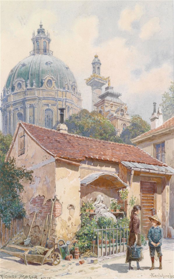 Richard Moser Bildstock hinter der Karlskirche 1912