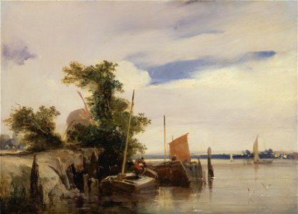 Richard Parkes Bonington - Barges on a River - Google Art Project. Free illustration for personal and commercial use.