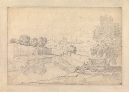 Richard Wilson - Italian Landscape with River Running Between High Wall at Left and High Bank at Right Towards a Smal... - Google Art Project