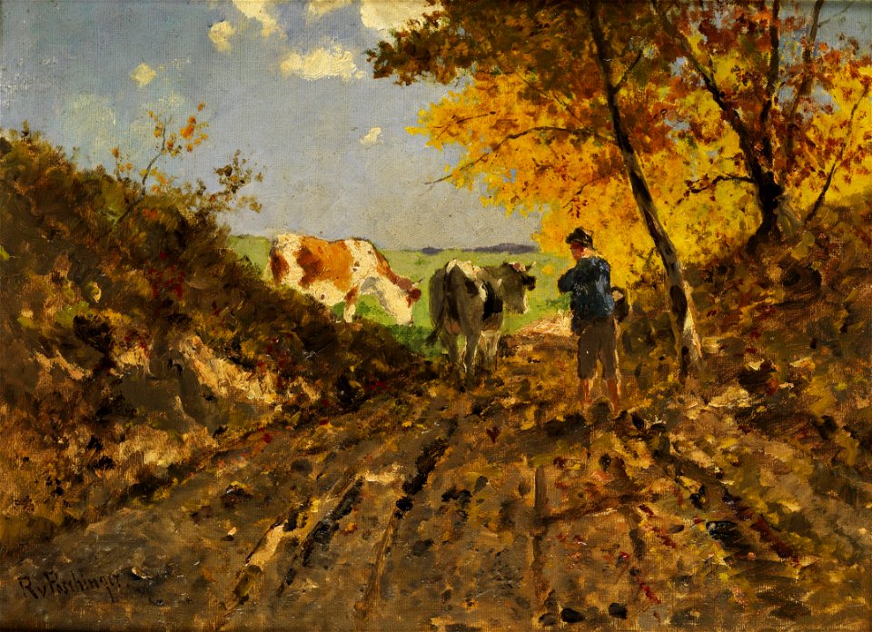 Richard von Poschinger Herbstlandschaft mit Kühen