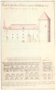 Riga castle from castle street and interior by Brotze
