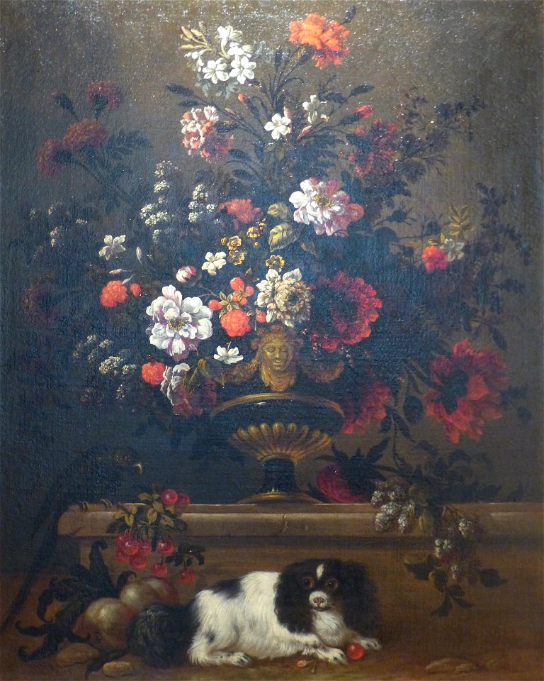 Rigaud17,Fleurs & chien Monnoyer