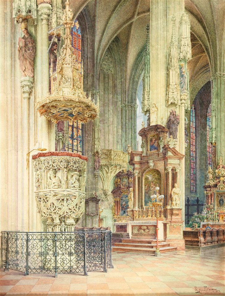 Richard Moser Inneres des Stephansdoms mit Pilgramkanzel