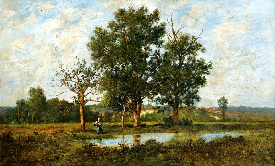 Léon Richet - Paysanne près d'une mare