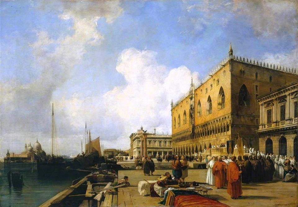 Richard Parkes Bonington (1802-1828) - Venice, Ducal Palace with a Religious Procession - N05789 - National Gallery