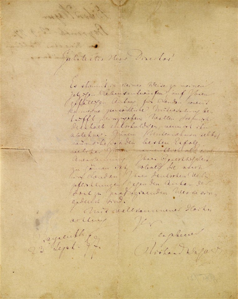 Richard Wagner an Bernhard Pollini 1877-09-23