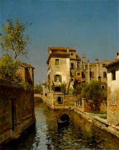 Gondolier on a Venetian Canal by Martín Rico y Ortega