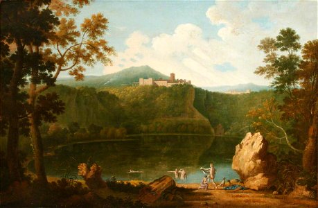 Richard Wilson (1713-1714-1782) (style of) - View of Castel Gandolfo with the Lake and Bathers - 1548051 - National Trust