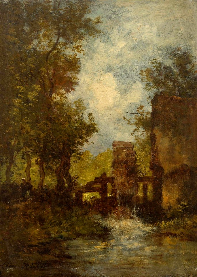 Léon Richet - Moulin au bord d'une rivière