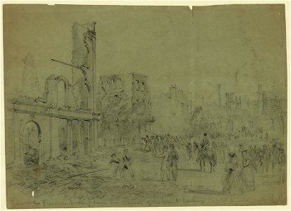Richmond Firemen pushing down the remains of the burnt dwellings Capital Square LCCN2004660227