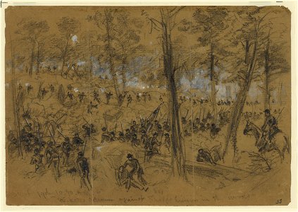 Rickett's advance against Rhodes (sic) division in the woods LCCN2004660809