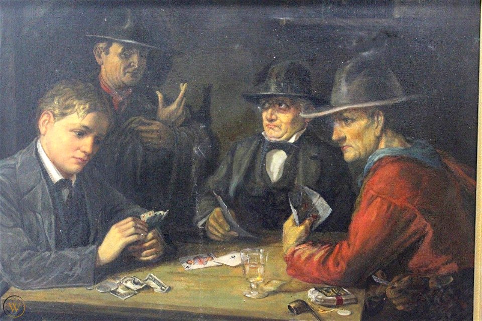 Men Playing Cards by Hermann Richter, oil