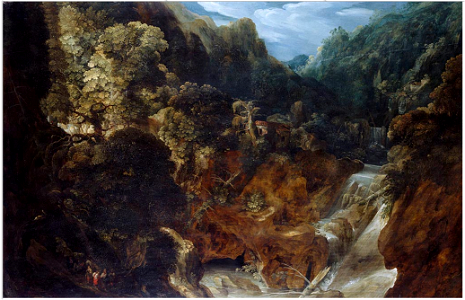 Marten Rijckaert - A Rocky Landscape with a Waterfall - the Flight into Egypt