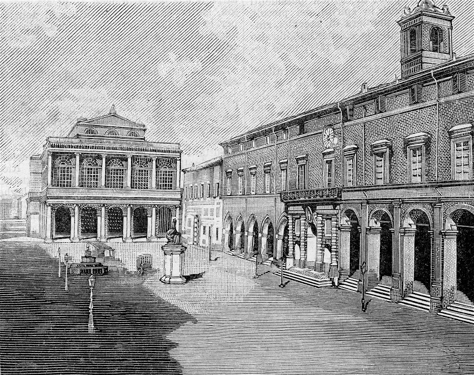 Rimini – Teatro e Palazzo Comunale (xilografia)