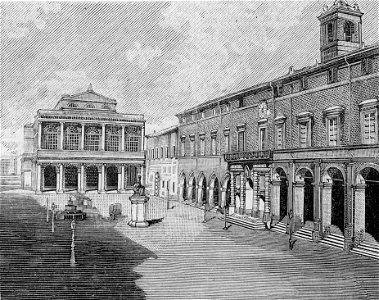 Rimini – Teatro e Palazzo Comunale (xilografia)
