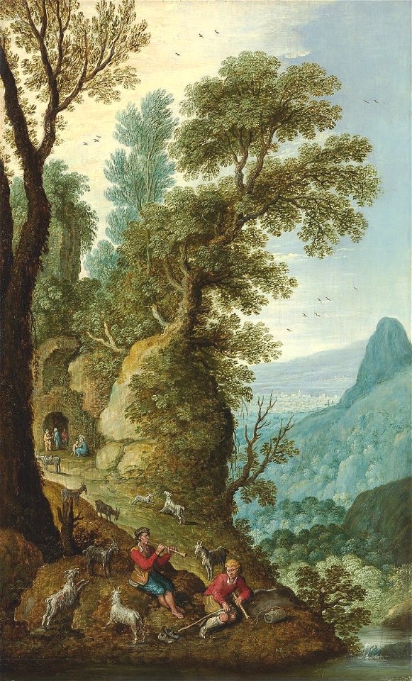 Marten Rijckaert - A mountainous landscape with goatherds