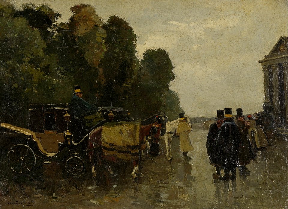 Rijtuigen met wachtende koetsiers Rijksmuseum SK-A-2957