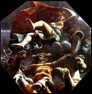 Rinaldo Mantovano Céfiro transporta a Psiché sobre el mar 1527 Sala di Psiche, Palazzo del Tè, Mantua