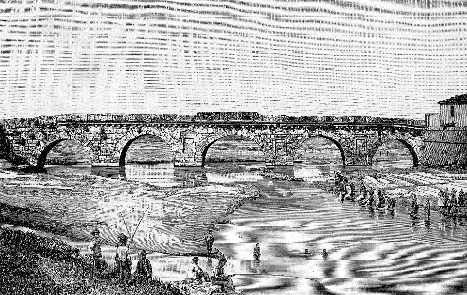 Rimini – Il ponte romano, cominciato da Augusto, finito sotto Tiberio (xilografia)