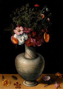'Still Life with Wild Roses, Peonies and Other Flowers in a White Earthenware Vase' by Ludger tom Ring the Younger