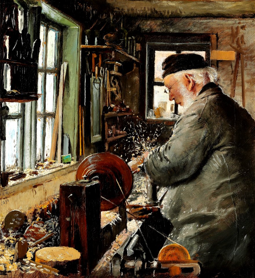 L. A. Ring - En Drejer ved sin Drejebænk (1890)