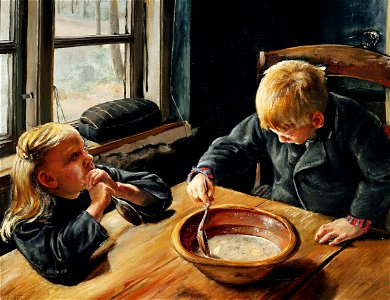 L. A. Ring - En Dreng og en Pige ved Middagsmaden (1884)