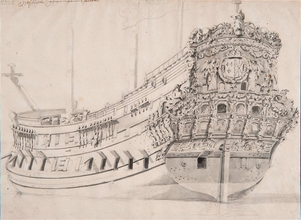 Ritning-Akterskepp på linjeskepp - Sjöhistoriska museet - O 04111