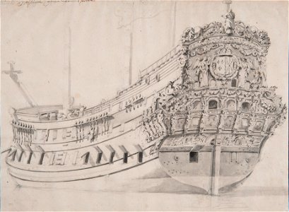 Ritning-Akterskepp på linjeskepp - Sjöhistoriska museet - O 04111