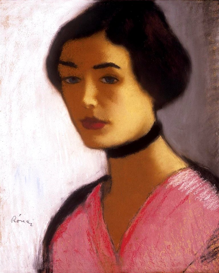 Rippl-Ronai Jozsef-Woman in pink Dress and Black Collar