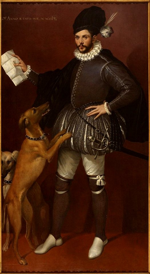 Ritratto di cavaliere con lettera e due cani levrieri - Passarotti