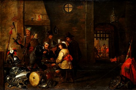 Ritter und Landsknechte beim Würfelspiel in einer Burg