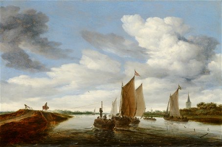 River Landscape with Sailing Boats and a Horse-Drawn Barge by Salomon van Ruysdael Mauritshuis 1115